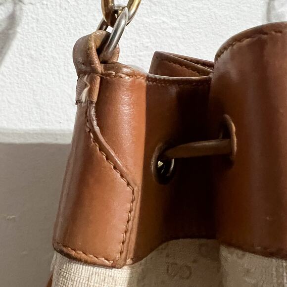 Vintage Gucci Bucket Bag Micro GG Monogram Logo Ivory Cream Brown 80's - Picture 7 of 11